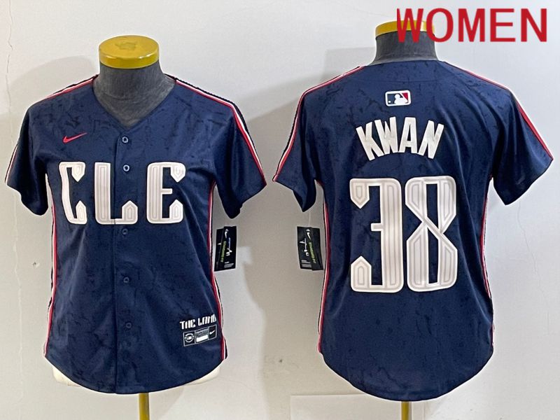 Women Cleveland Indians #38 Kwan Blue City Edition Nike 2024 MLB Jersey style 1